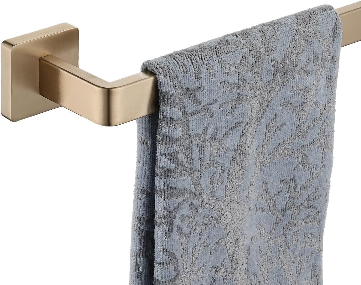 JQK Champagne Bronze Towel Bar, 12 Inch 304 Stainless Steel Thicken 0.8mm Towel Rack Bathroom, Towel Holder Wall Mount, Total Length 14.41 Inch, TB250L12-CB