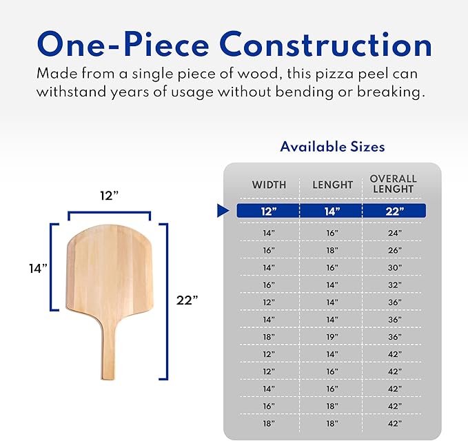 New Star Foodservice 50233 Restaurant-Grade Wooden Pizza Peel, 14" L x 12" W Plate, with 22" L Wooden Handle, 36" Overall Length