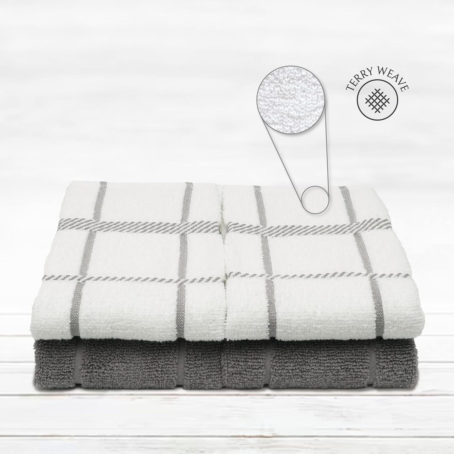 100% Cotton Terry Dish Towels, 4 Pack 16 x26 Inches, Super Soft and Absorbent Kitchen Towels, Perfect for Kitchen Cleaning and Dish Washing | Light Gray