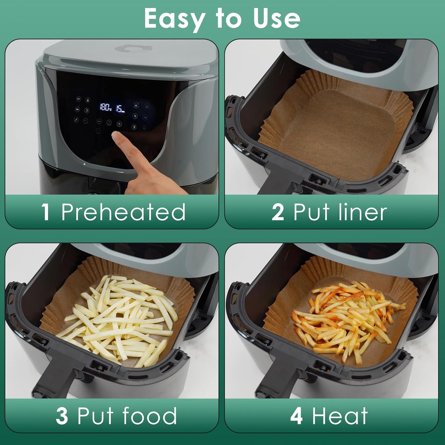 250 Pcs 8" Square Air Fryer Liners Disposable, Unbleached Parchment Paper Liners for Airfryer Basket, Non-Stick & Leakproof Baking Paper for Oven Roasting
