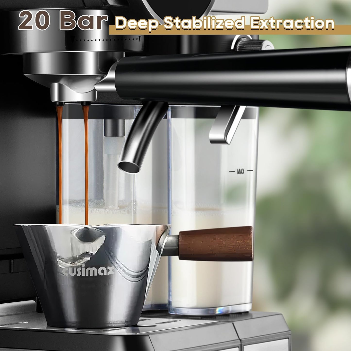 CUSIMAX Espresso Machine for Home, 20 Bar Expresso Coffee Machine,One-touch Control,Automatic Milk Frother,Compact Black Stainless Steel Cappuccino Machine,Ideal for Offices and Homes