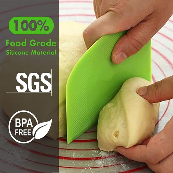 SURDOCA Dough Scraper Bench Scraper - 3P 14.2x8.5" Plastic Flexible Bowl Scraper, Sharp Edge & Angles Cake Scraper. Non-Slip Bakeware Decorating Tools Sculpting & Modeling Tools - Green+White+Green