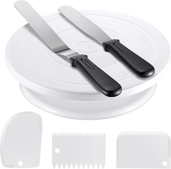 Kootek Cake Decorating Kit Baking Supplies Set Cake Turntable with 2 Frosting Straight Angled Spatula 3 Icing Smoother Scrapers Baking Accessories Tools for Beginners and Pros, Mother's Day, White