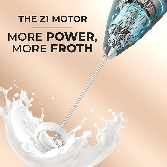 Zulay Kitchen Powerful Milk Frother Wand - Ultra Fast Handheld Drink Mixer - Electric Whisk Foam Maker for Coffee, Lattes, Cappuccino, Matcha & Creamer