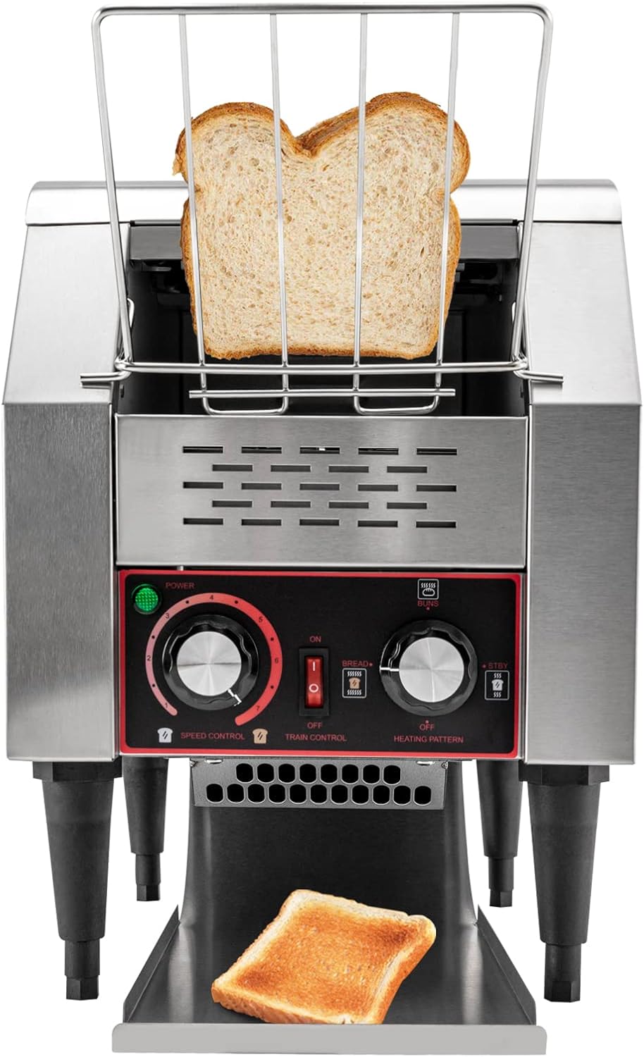 Commercial Conveyor Toaster 150 Slices/Hour Stainless Steel Conveyor Toaster 1300W Electric Toasters Oven Heavy Duty Countertop Restaurant Toaster for Cafes Bun Bagel Bread