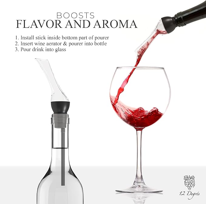 Wine Chiller Set - Perfect Wine Gifts for Women & Men - Stainless Steel Insulated Wine Cooler with Wine Pump, Aerator & 4 Stoppers (Silver)