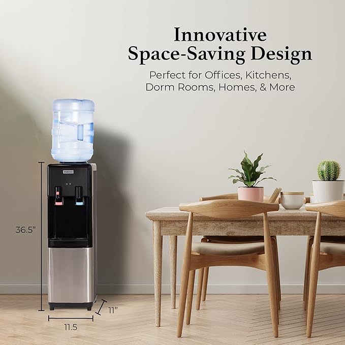 Igloo Top Loading Water Cooler with Removable Tray & Energy-Saving Features - Water Tower with Hot, Cold Temperature Settings- Water Dispenser Fits 3 & 5-Gallon Jugs with Child Safety Lock- Stainless