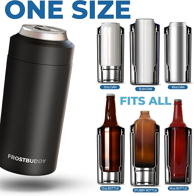 Frost Buddy Universal Buddy Can Cooler - Fits All - For Regular 12 & 16 oz or Slim-Size Bottles - Insulated Double-Walled Stainless Steel (Red)