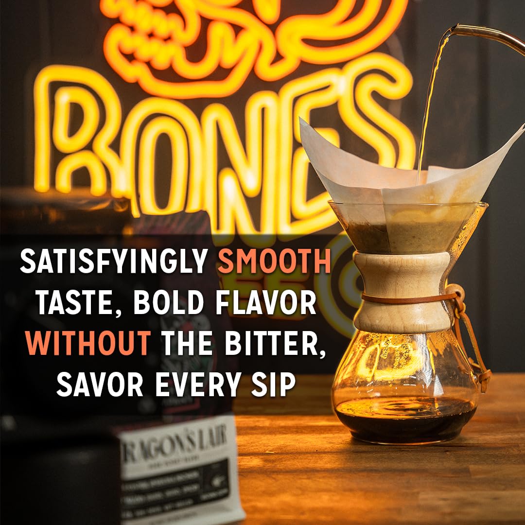 Bones Coffee Company Megalodonut, Boston Cream Donut Flavored Coffee, Medium Roast Low Acid Arabica Beans Compatible with Auto drip and French Press Coffee Maker, 12 Oz Whole Bean
