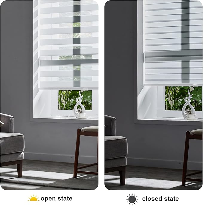 Persilux Cordless Zebra Blinds for Indoor Windows, Free-Stop Light Filtering Sheer Shades, Dual Layer for Day and Night, Roller Shades for Home (22.5" W X 72" H, White)