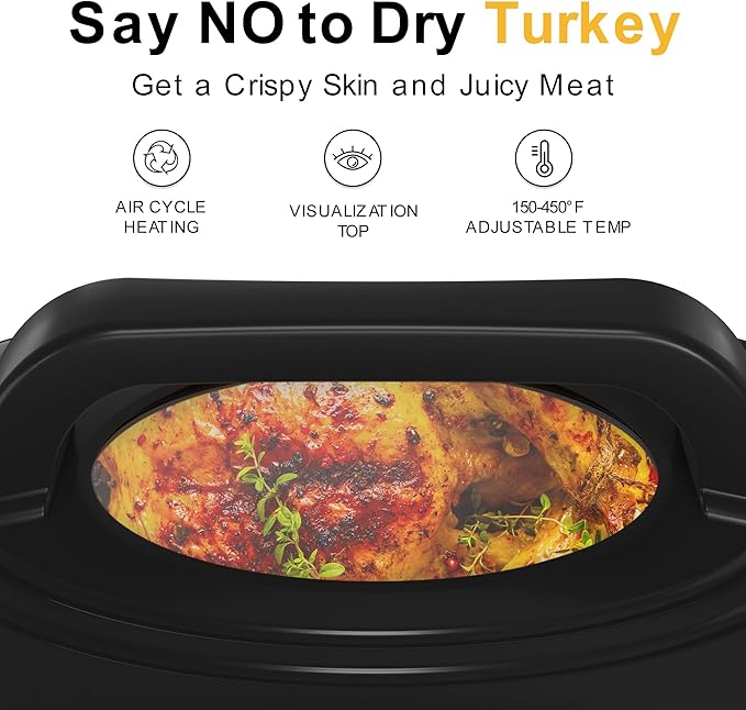 26Qt Turkey Roaster Oven Buffet with Self-Basting Lid, 1450W Electric Roaster Oven with Cool-Touch Handles, with Removable Pan and Rack, Blue