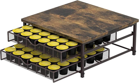 Coffee Pod Holder For Counter, Coffee Pod Drawer for Keurig Pod Storage Drawer Holder, 72 Capacity Pods Storage Organizer for Keurig Pod Storage with Sliding Baskets for Coffee Station, Brown