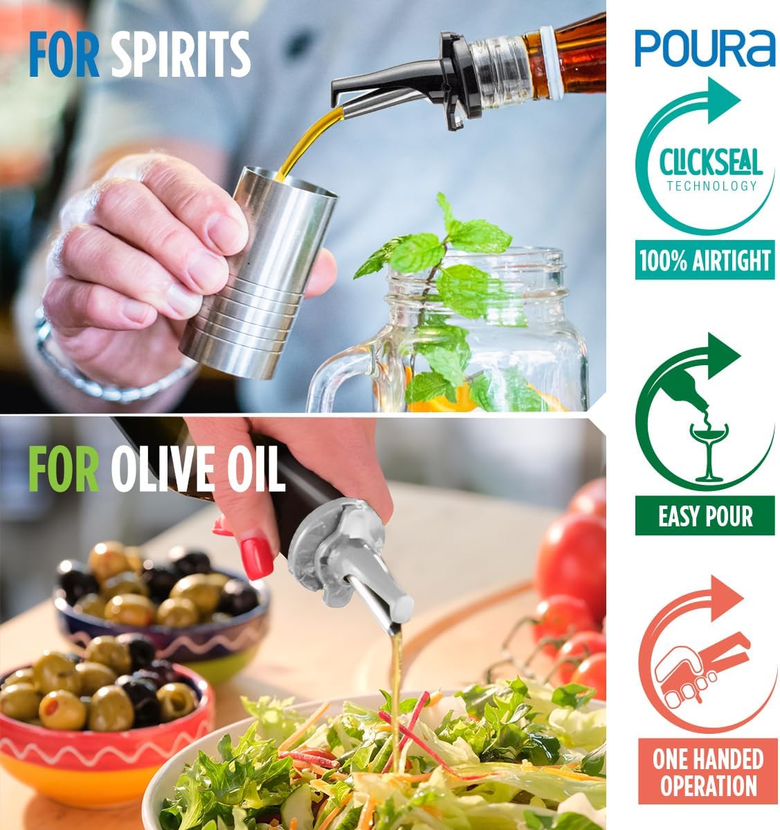 3-in-1 Liquor Pour spout with Built-in Fruit Fly Protection - Dishwasher Safe Hygienic Alcohol Speed Spouts - Also for Olive Oil, Juice, Syrup. Black 2 Pack