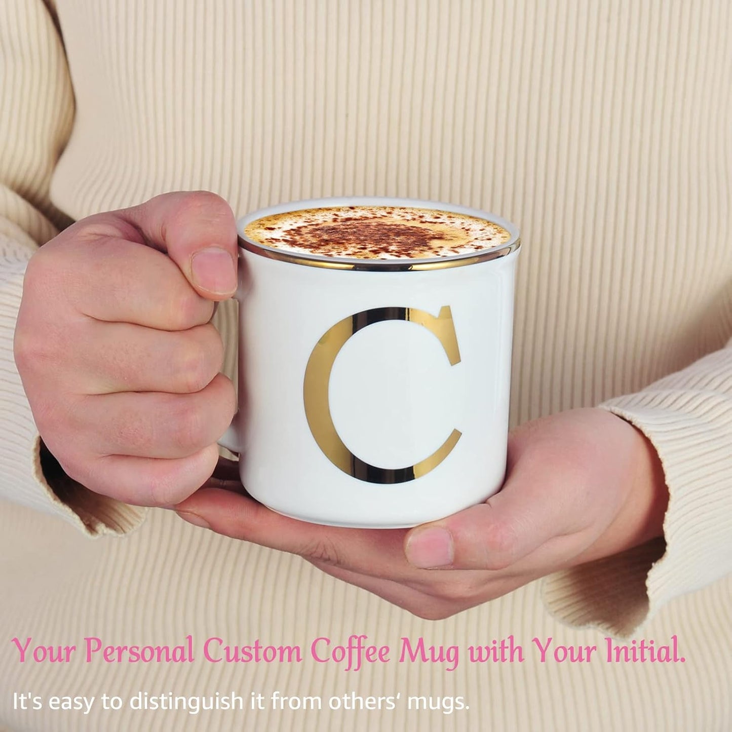 Miicol Ceramic Coffee Mug 16 oz, Monogram Coffee Cup, Golden Initial Tea Mug, Personalized Tea Cup, Unique Gift, Large Mug for Home, Office, Letter C