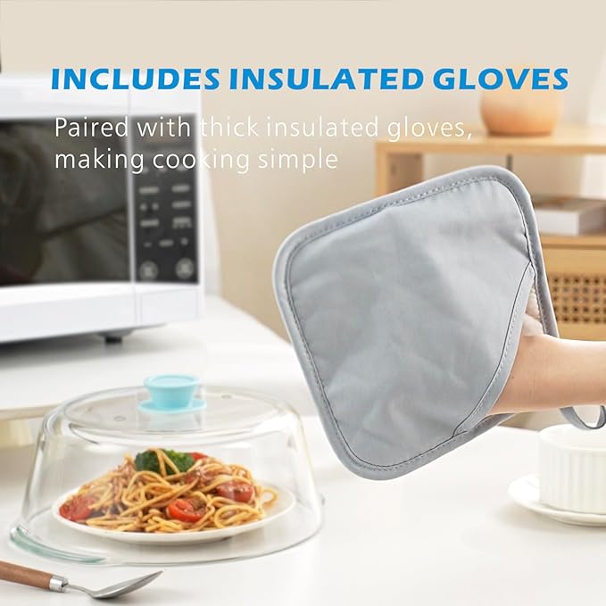 Tall Glass Microwave Splatter Cover for Food with Vent Hole 100% Food Safe 10in Plate Splatter Guard Lid with Silicone Knob BPA Free Cookware Serving Dish Cover Dishwasher Safe