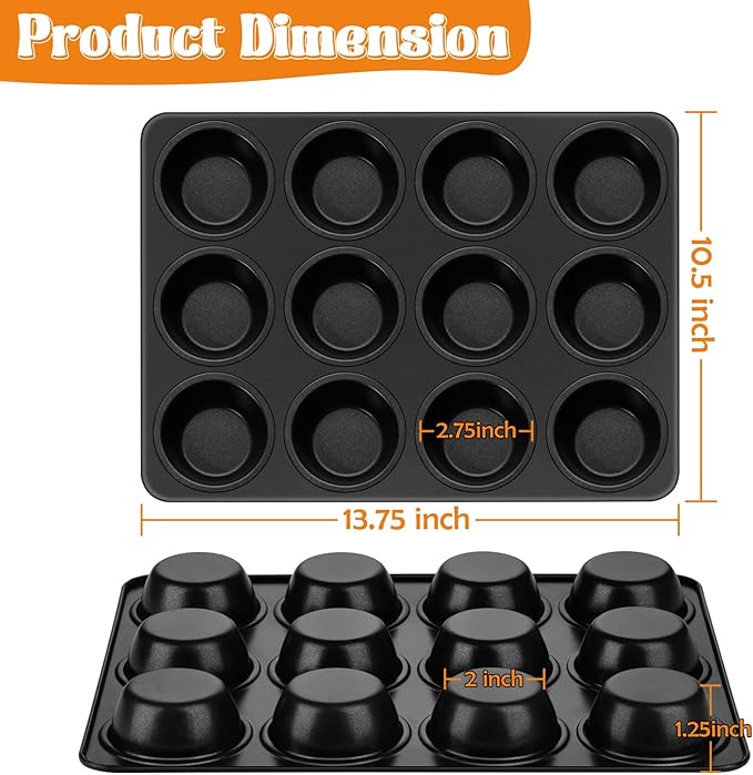 TeamFar Muffin Pan, 12 Cup Muffin Tin Cupcake Baking Pan with Stainless Steel Core & Nonstick Coating,for Making Mini Cakes Tarts, Healthy & Welded Firmly, Oven Safe & Anti-melt, Easy Release & Clean