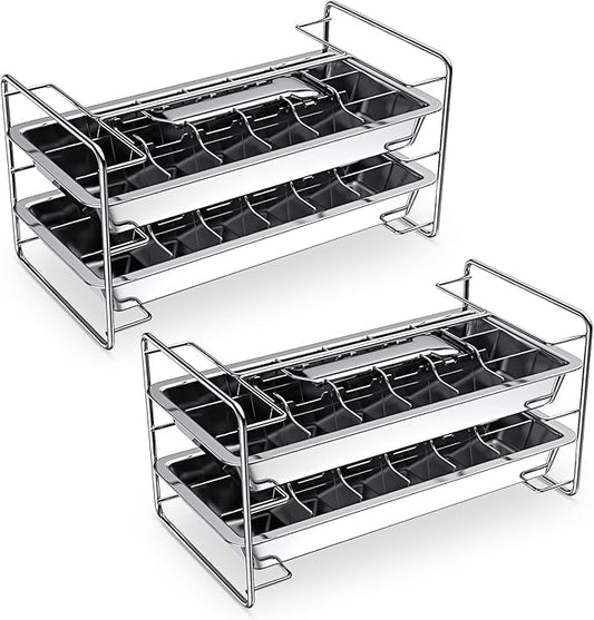 4 Pack Stainless Steel Ice Cube Tray Easy Release Handle Stand Durable Metal Ice Cube Trays for Bars Kitchens Dishwasher Whiskey 72 Large Slots for Easy Removal and Cleaning