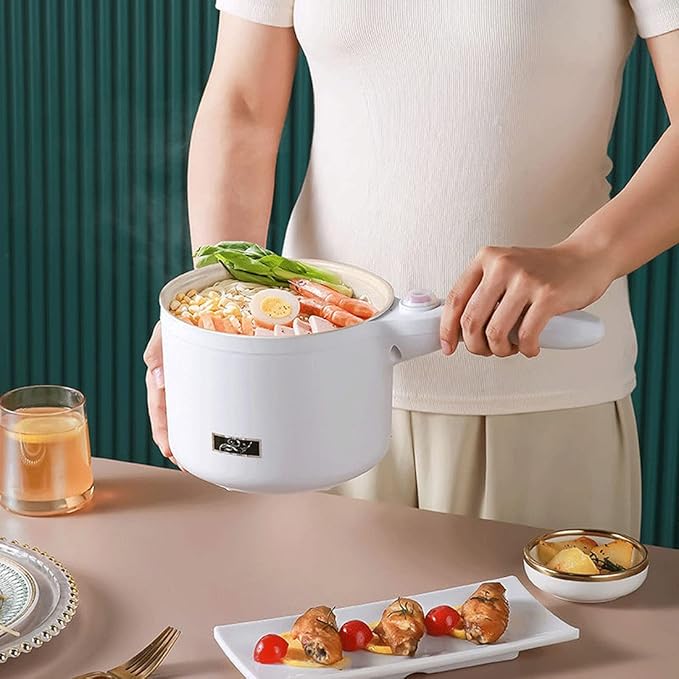Electric Hot Pot, 1.5 L Nonstick Wok Stir Frying Pan with Stainless Steel Food Steamer Power Adjustment Skillet Saucepan for Stir Fry, Steak, Egg, Fried Rice, Oatmeal, Soup (Stainless Steel)