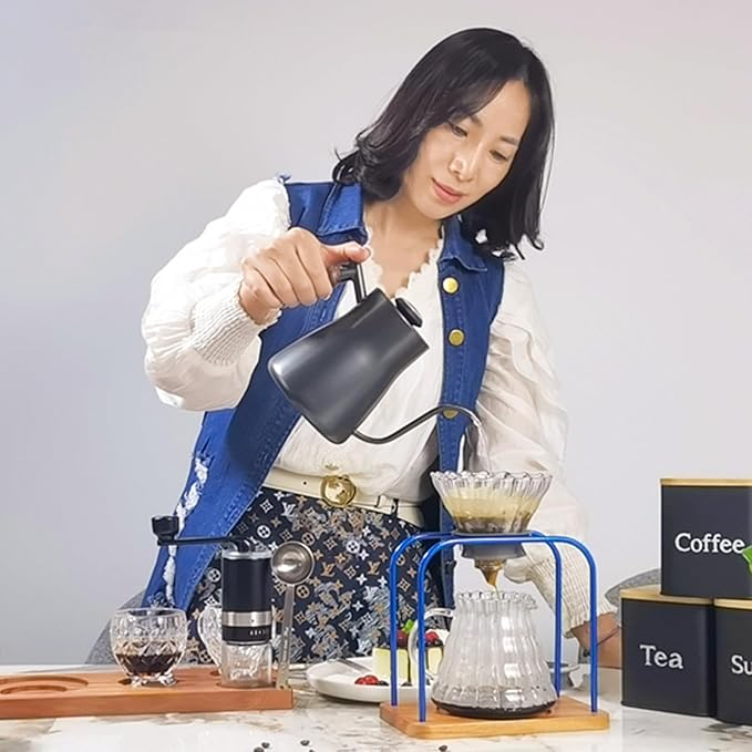 SOTECH Pour on coffee drips, filter Wooden stand Glass sharing pot with paper filter, coffee, tea and saffron set (blove)