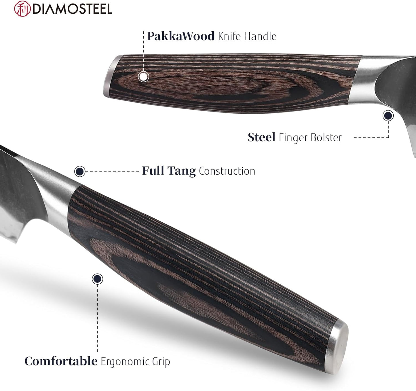 Kitchen Knife Set - 3 Pieces Knives Set for Kitchen High Carbon 9CR18MOV Steel, Hammered Black Oxide Blade & Pakkawood Handle - Profession Chef Knife Set Elegant Holiday Gift for Chefs