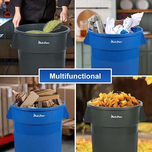 PLASTIC PRINCE 20 Gallon Round Trash Can Container Gray Plastic Commercial Garbage Bin for Home Garage Restaurants Warehouses