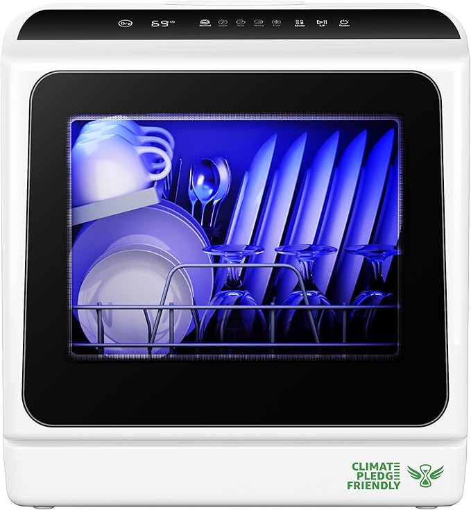 EUHOMY Countertop Dishwasher Portable with 6 Programs, 5L Built-in Water Tank for Apartments & RV, 167℉ High-Temp, No Hookup Needed, Mini Dishwasher with Baby Care, Air Dry/Quick/ECO/Fruit/Normal Mode