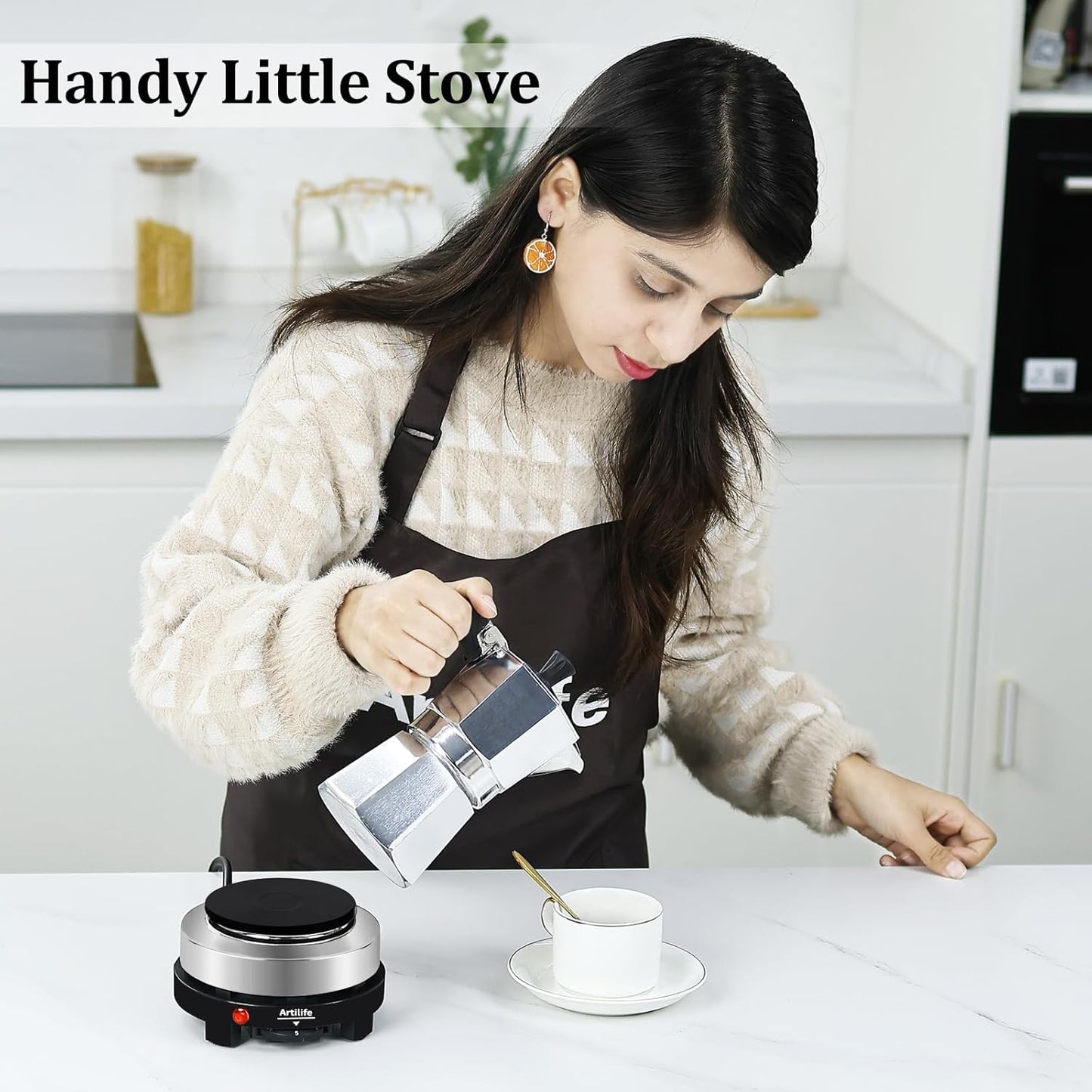Artilife 500W Small Hot Plate Mini Hot Plate,Artilife 500w Small Electric Hot Plate,Mini Stove Portable Stove Kitchen Cooktop Electric Heater,Perfect Size for Moka Pot 110V