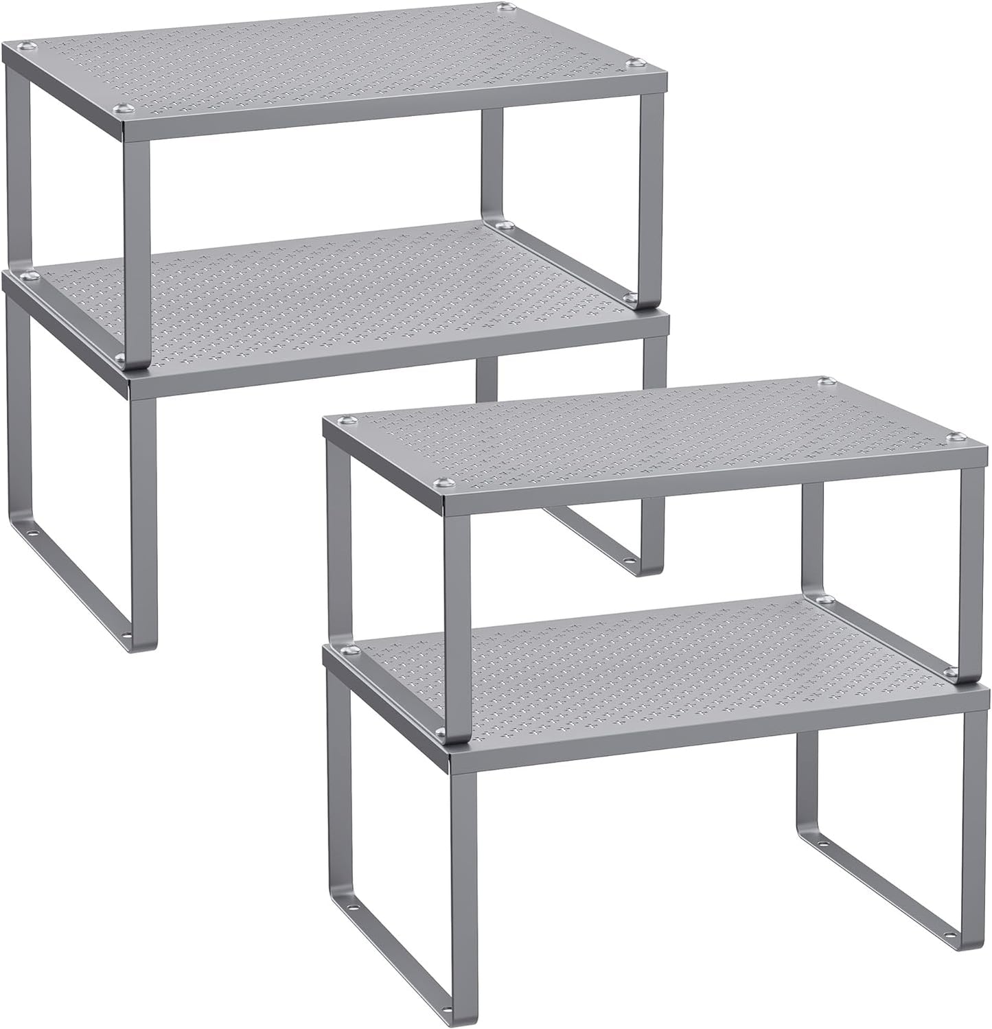 SONGMICS Spice Racks, Set of 4 Metal Cabinet Shelf Organizers, Countertop Organizers, Shelf Risers, Stackable, Expandable, Silver UKCS006S01