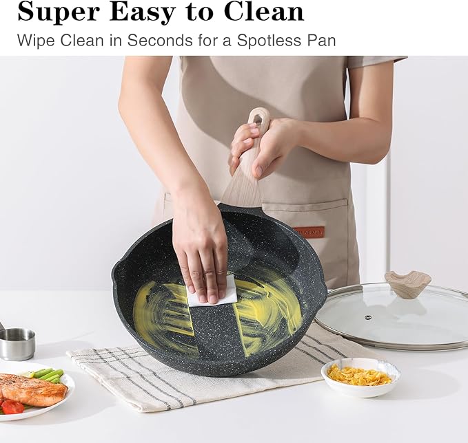 Kordisen Nonstick Frying Pan Set, 3 Piece Skillet Set, Healthy Induction Cookware Cooking Pan, Stay-Cool Handle, Compatible with All Stovetops, PFOA Free (9.5, 11, 12.5 Inch)