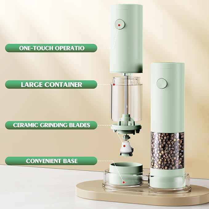 Electric Salt and Pepper Grinder Set Automatic Battery Pepper Mill Shakers Adjustable Coarseness Upgraded Larger Capacity with Led Home and Kitchen Appliances Birthday Gifts for Women Mom