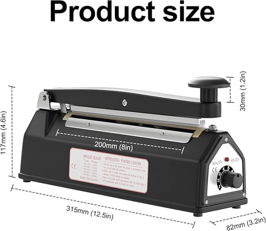 8-inch Impulse Bag Sealer, Manual Heat Sealer Machine for Plastic Bags,2 Replacement Kit Included, Black…
