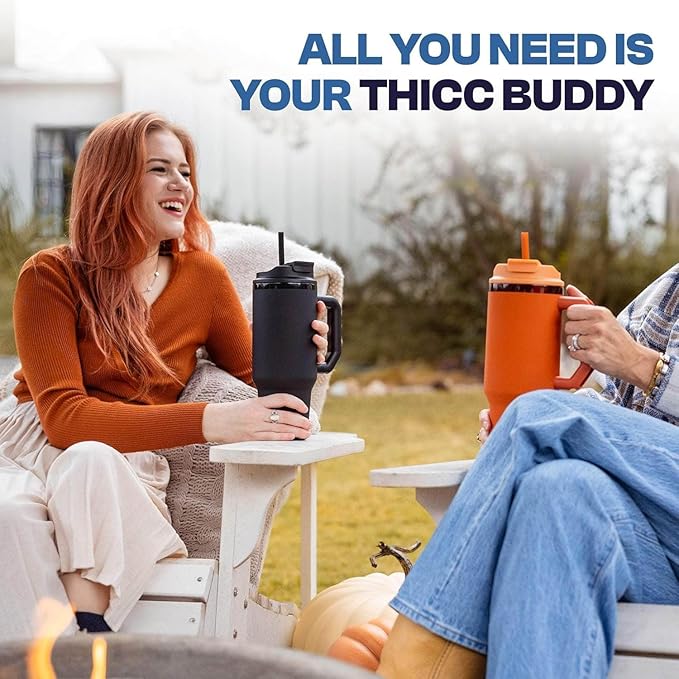 Thicc Buddy - 30 oz Stainless Steel Vacuum Insulated Tumbler with Lid and Straw for Water - Travel Mug Cupholder Friendly - Gifts for Women Men Him Her (Ice Cream)