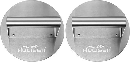 HULISEN Stainless Steel Burger Press, 6.2 inch Round Burger Smasher, Professional Griddle Accessories Kit, Grill Press Perfect for Flat Top Griddle Grill Cooking (Pack of 2)