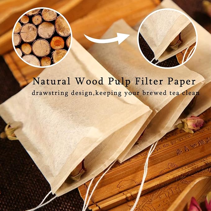 NEPAK 600 Pcs Disposable Tea Filter Bags for Loose Tea,Drawstring Empty Tea Bags for Loose Leaf Tea,with 100% Natural Unbleached Paper(1.97 x 2.76 inch)