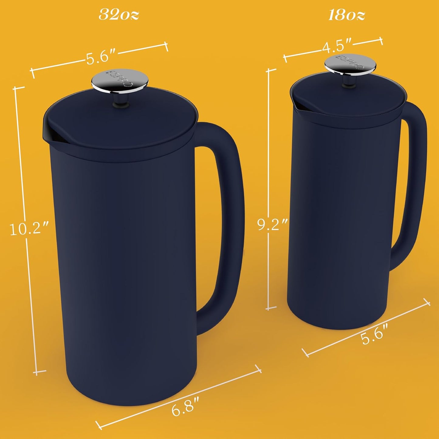 ESPRO P7 French Press Coffee Maker - Double-Walled Stainless Steel Insulated with Micro-Filter, 32 Ounces, Aegean Blue