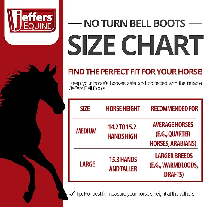 Jeffers Equine No Turn Bell Boots for Horses - Black, Medium | Shock Absorbing Hoof Protection | Secure Double Hook & Loop Closure, Perfect for Travel, Training, & Equestrian Riding - 1 Pair