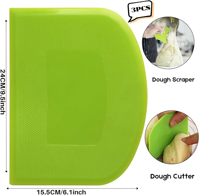 SURDOCA Dough Scraper Bench Scraper - 3P 9.5x6.1" Plastic Flexible Bowl Scraper, Sharp Edge & Angles Cake Scraper. Non-Slip Bakeware Decorating Tools Sculpting & Modeling Tools - Yellow+White+Pink