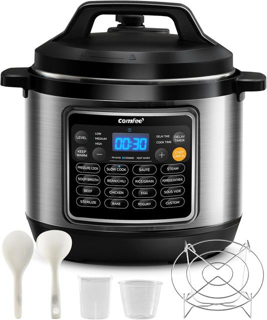 COMFEE’ 16 in 1 Electric Pressure Cooker Instant Multi Cooker Olla de Presion Non-Stick Pot Yogurt Maker Rice Cooker Sauté Steamer 8 Quarts Stainless Steel