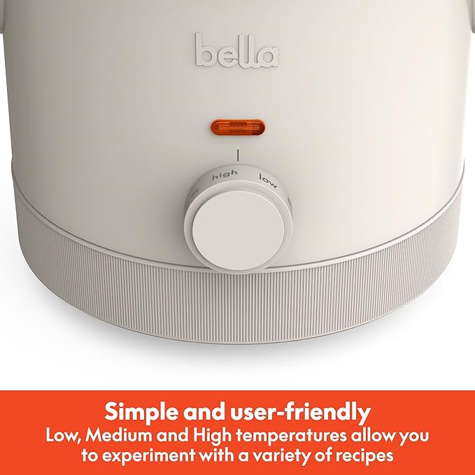 bella 1.5 Qt Slow Cooker with 3 Heat Manual Control, Ceramic Nonstick Coating, Dishwasher Safe Stoneware Pot and Tempered Glass Lid, Tangle Free Cord Wrap & Cool Touch Handles, Oatmilk