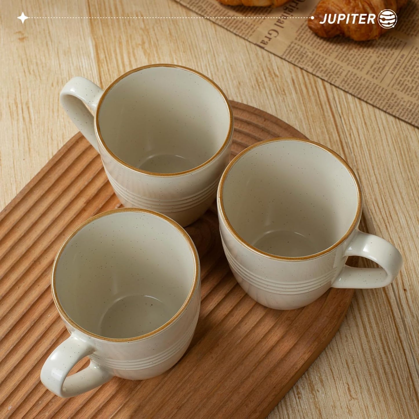 famiware Jupiter Coffee Mugs Set of 4, 14 OZ Coffee Mug, Microwave and Dishwasher Safe, Coffee Cups with Handle for Coffee, Tea, Cocoa, Milk, Vanilla White