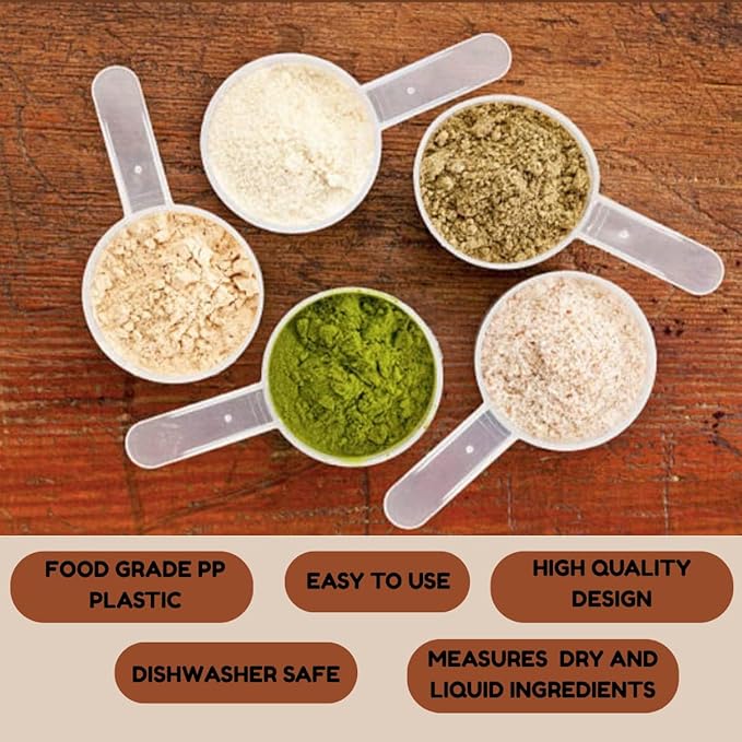 Plastic Measuring Scoop, (43 cc | 1.5 Oz. | 43 mL) Long Handle Spoons for Powders, Granules, Coffee, Pet Food, Baking Supplies, Protein and Other Dry Goods, BPA Free (Set of 3)