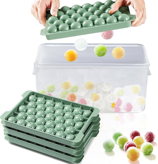 YITAHOME Round Ice Ball Cube Trays with Lid and Bin, Ice Ball Maker Molds for Freezer, Ice Container for Coffee Drinks Beverage Juice Cocktails Whiskey