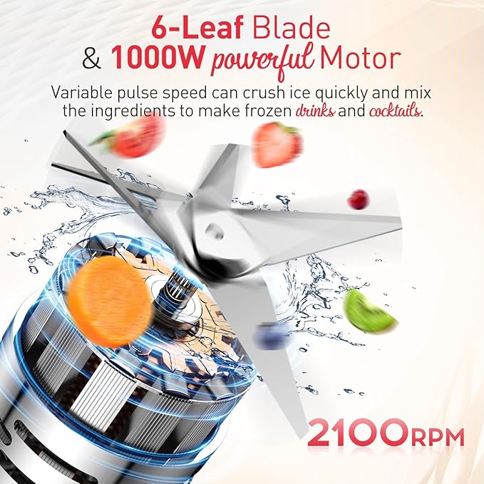 Blender for Smoothies, 1000W Glass Blender for Kitchen Countertop with 48oz Glass Jar Ice Crusher or Juice, Milkshake, Dessert