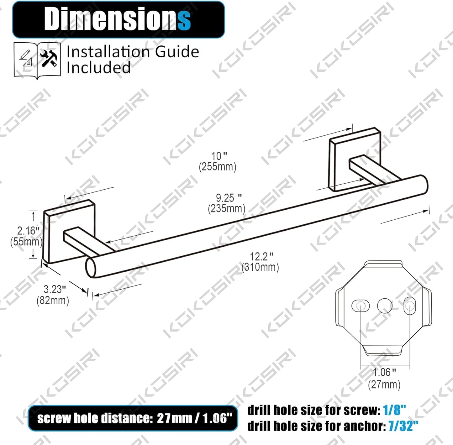 KOKOSIRI Hand Towel Bar 12 Inch Bathroom Towel Holder for Bath Kitchen Toilet Cabinet Chrome Stainless Steel B4005CH-L12