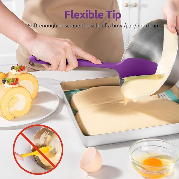 U-Taste 600ºF Heat Resistant Silicone Spatulas: Flexible Food-Grade Silicon Baking Scraper, Kitchen Cooking Mixing Utensils with Upgraded Sturdy Handle Tip for Nonstick Cookware (4-Pc., Purple)