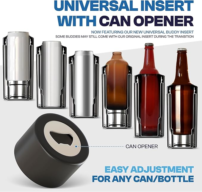 Frost Buddy Universal Can Cooler - Fits all - Stainless Steel Can Cooler for 12 oz & 16 oz Regular or Slim Cans & Bottles - Stainless Steel (Blue Ice Cream)