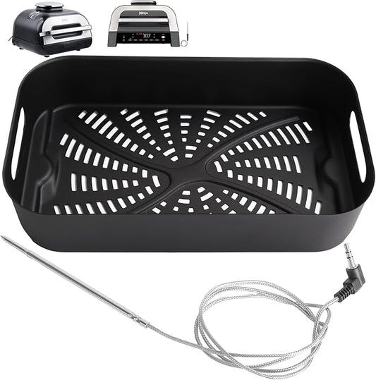 Foodi XL Grill Combo Crisper Basket & Meat Probe Kit for Ninja FG551/FG550 Foodi XL Grill, Non-Stick Air Fryer Basket for Ninja Foodi Smart XL DG551/DG651 Accessories, with Smart Thermometer Probe
