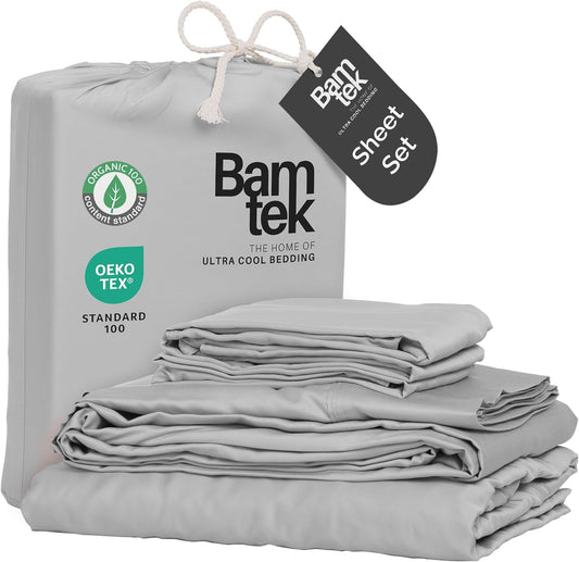 100% Viscose from Bamboo Sheets Full Size, Super Soft Bedding Set, 4PC Cooling Sheets for Hot Sleepers, Vegan Silk Moisture Wicking, Organically Grown Bedsheet, Gray Mist - 54" x 75"