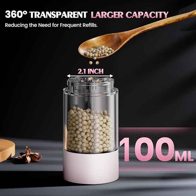 1 Pack Salt and Pepper Grinder-Birthday Gifts for Mom Automatic Battery Upgraded Larger Capacity Pink Salt Pepper Set New Apartment Gifts for Housewarming