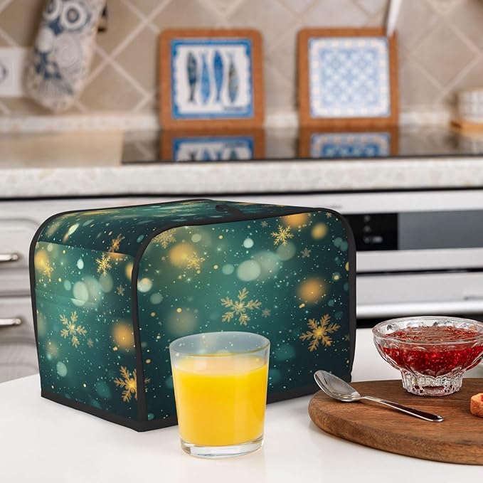 Toaster Cover 2 Slice Snowflake Green Christmas New Year Kitchen Small Appliance Covers with Pockets Dust and Fingerprint Protection